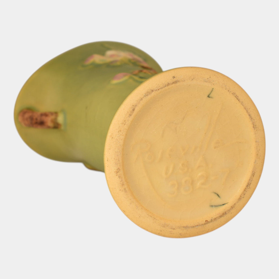 Roseville Apple Blossom Green 1949 Vintage Art Pottery Ceramic Vase 382-7 - Just Art Pottery