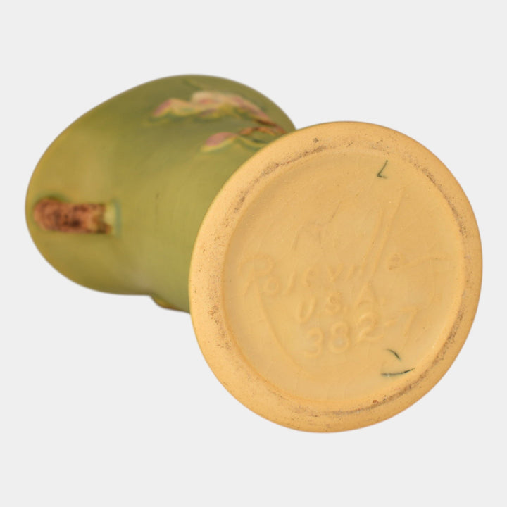 Roseville Apple Blossom Green 1949 Vintage Art Pottery Ceramic Vase 382-7 - Just Art Pottery