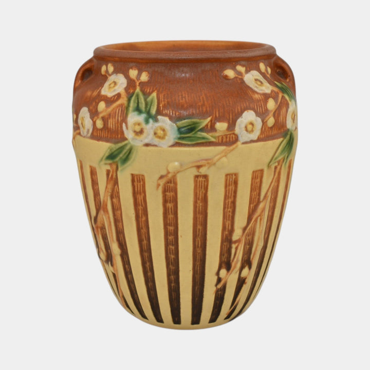 Roseville Cherry Blossom Brown 1933 Vintage Art Pottery Ceramic Vase 623-7 - Just Art Pottery