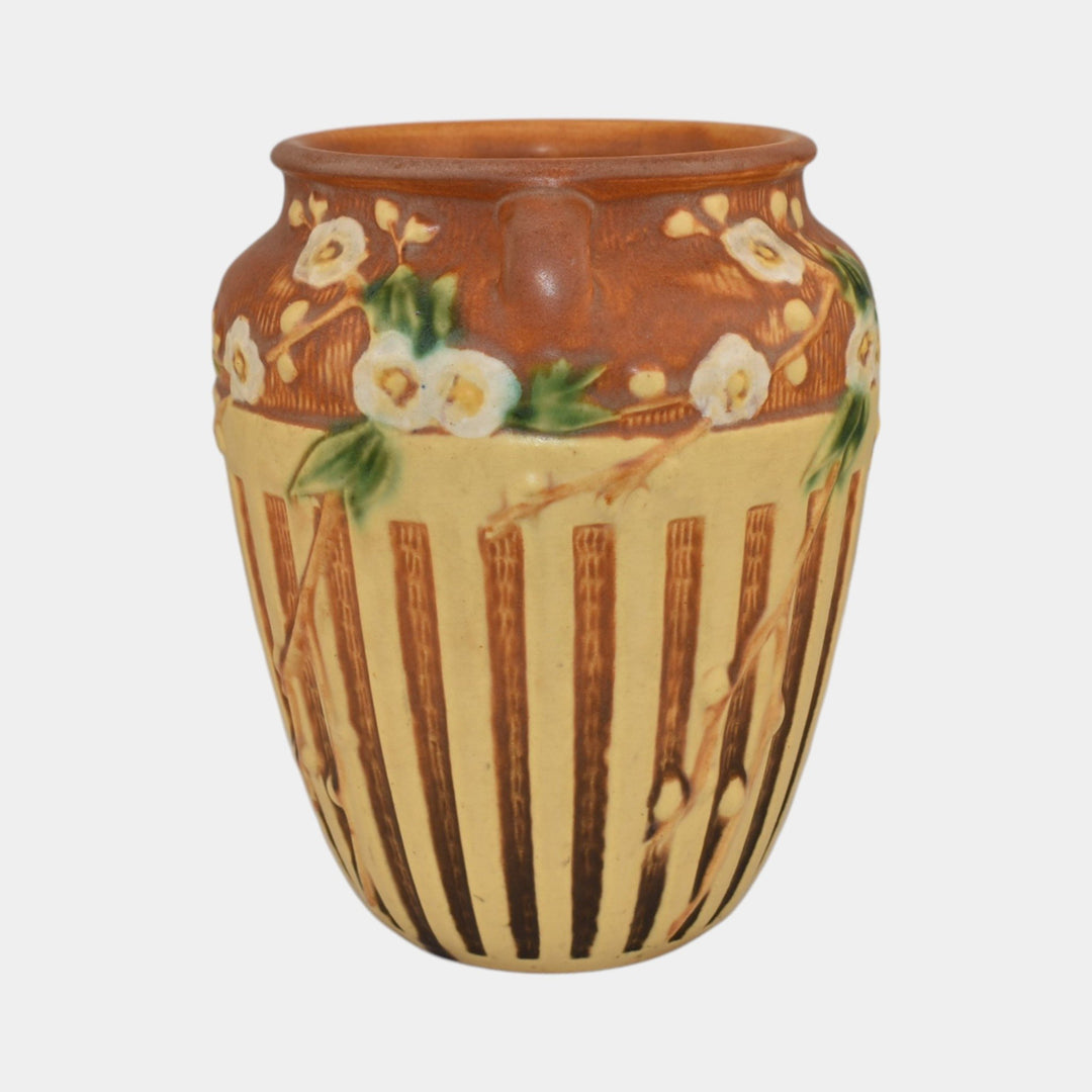 Roseville Cherry Blossom Brown 1933 Vintage Art Pottery Ceramic Vase 623-7 - Just Art Pottery