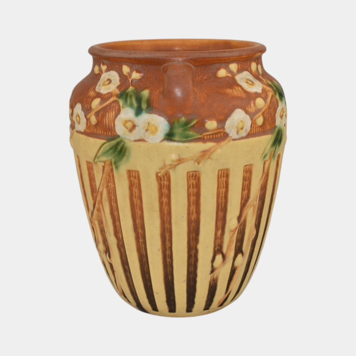 Roseville Cherry Blossom Brown 1933 Vintage Art Pottery Ceramic Vase 623-7 - Just Art Pottery