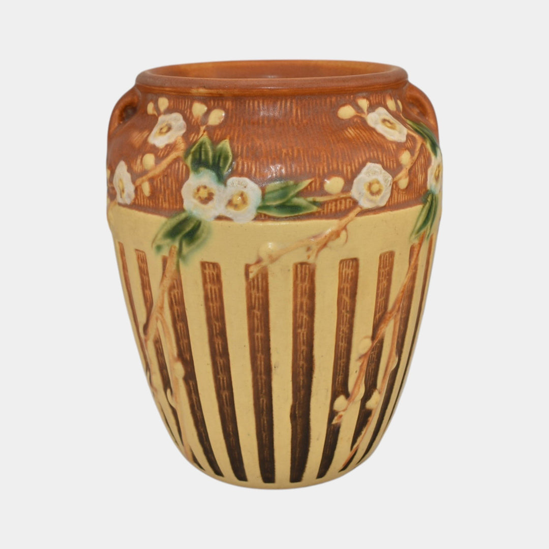 Roseville Cherry Blossom Brown 1933 Vintage Art Pottery Ceramic Vase 623-7 - Just Art Pottery