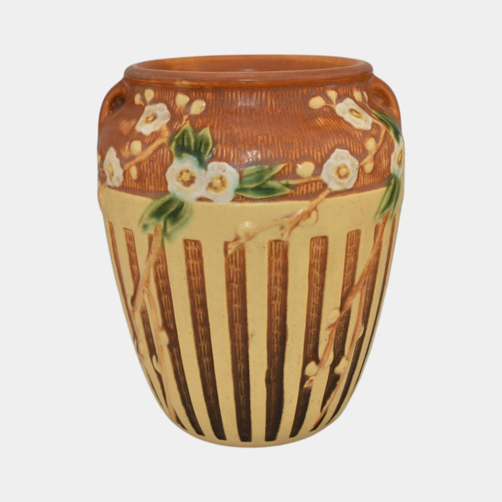 Roseville Cherry Blossom Brown 1933 Vintage Art Pottery Ceramic Vase 623-7 - Just Art Pottery
