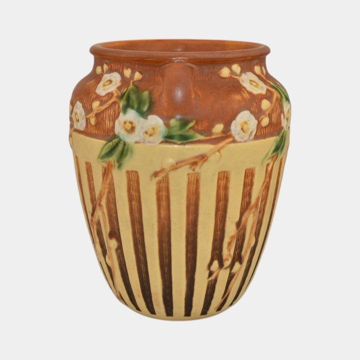 Roseville Cherry Blossom Brown 1933 Vintage Art Pottery Ceramic Vase 623-7 - Just Art Pottery