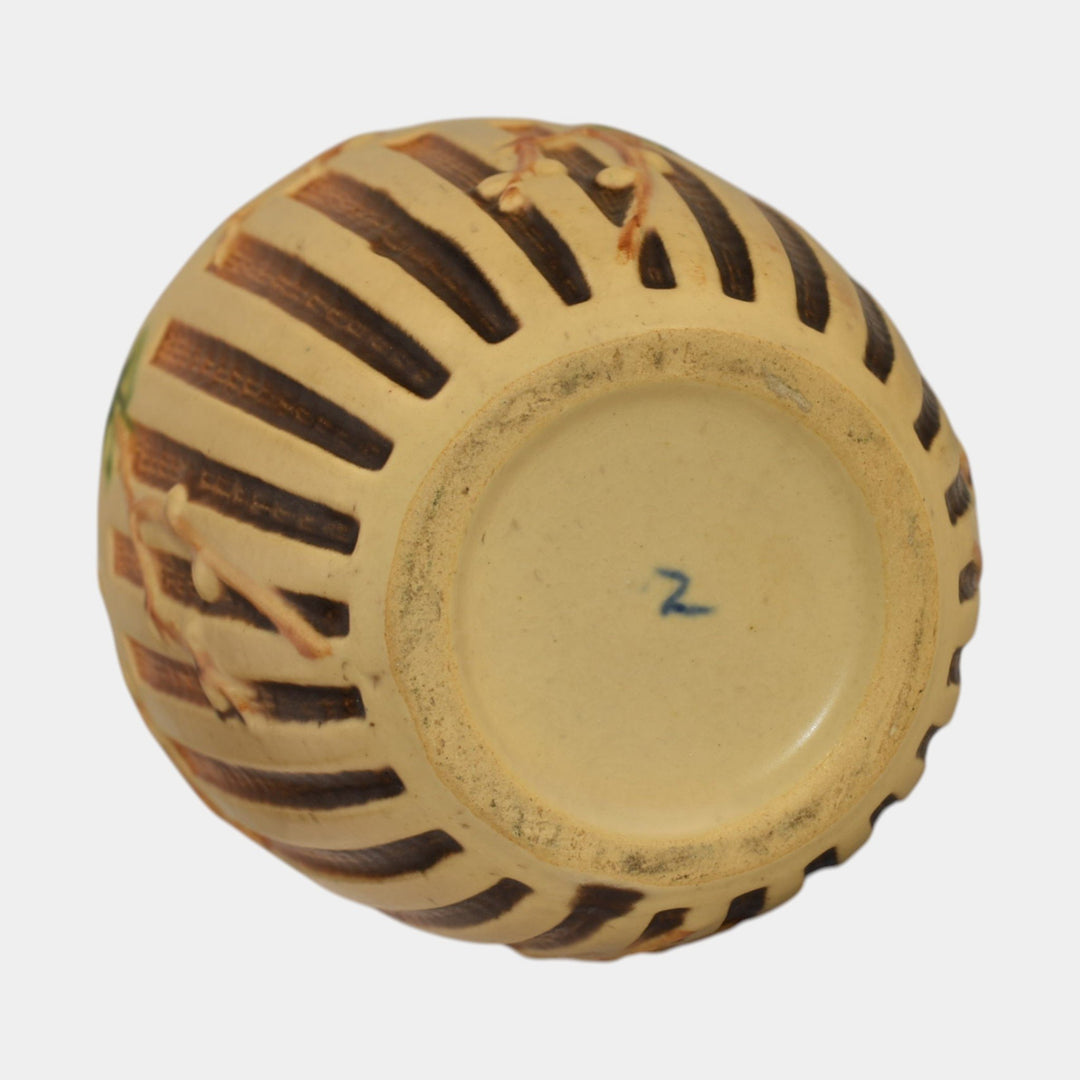 Roseville Cherry Blossom Brown 1933 Vintage Art Pottery Ceramic Vase 623-7 - Just Art Pottery