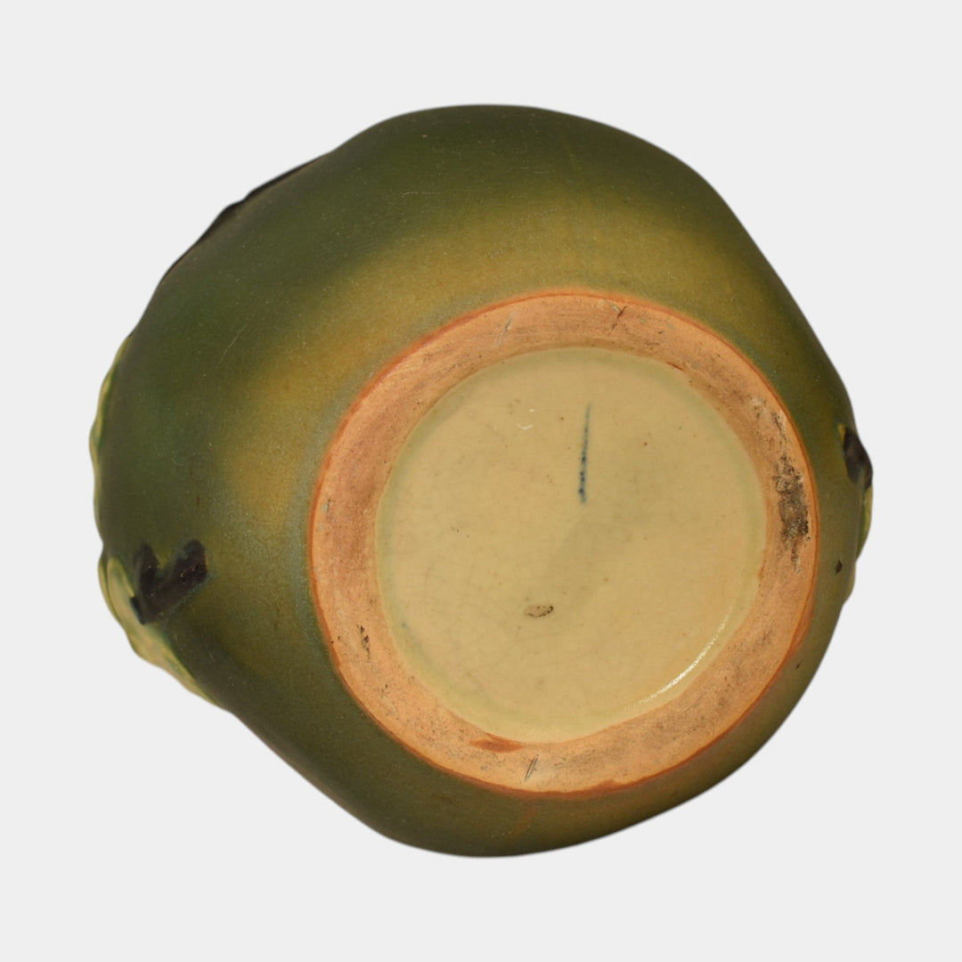 Roseville Dogwood Smooth Green 1920 Vintage Art Pottery Ceramic Bulbous Basket - Just Art Pottery
