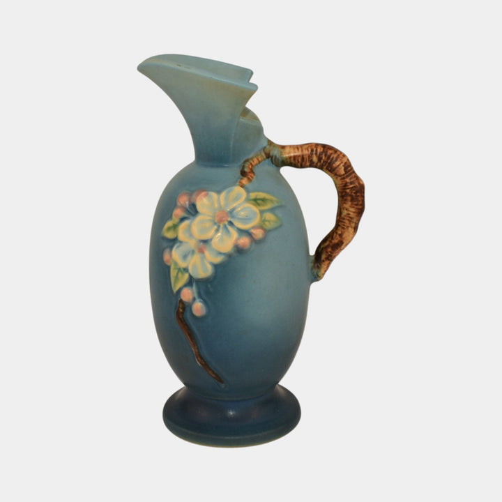 Roseville Apple Blossom Blue 1949 Mid Century Modern Pottery Ceramic Ewer 316-8 - Just Art Pottery