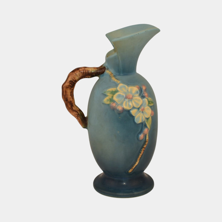 Roseville Apple Blossom Blue 1949 Mid Century Modern Pottery Ceramic Ewer 316-8 - Just Art Pottery