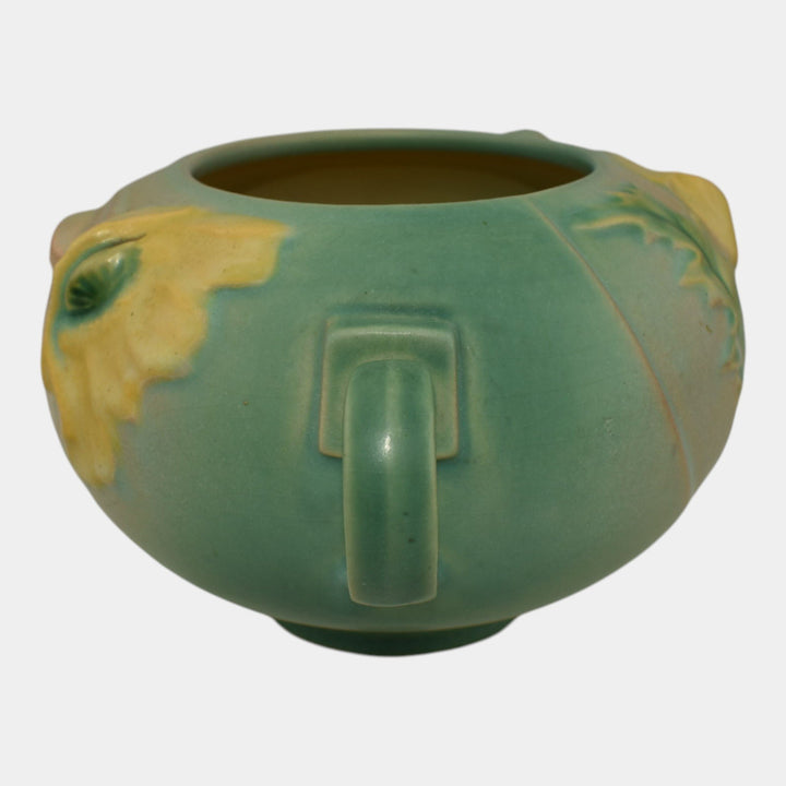Roseville Poppy Green 1938 Vintage Art Deco Pottery Ceramic Bowl Vase 334-4 - Just Art Pottery