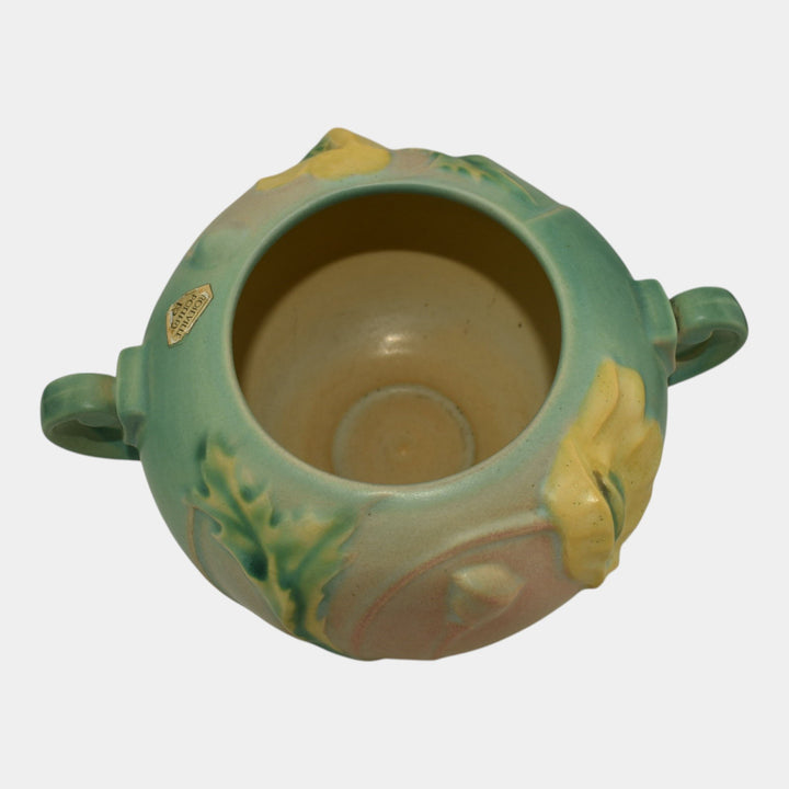 Roseville Poppy Green 1938 Vintage Art Deco Pottery Ceramic Bowl Vase 334-4 - Just Art Pottery