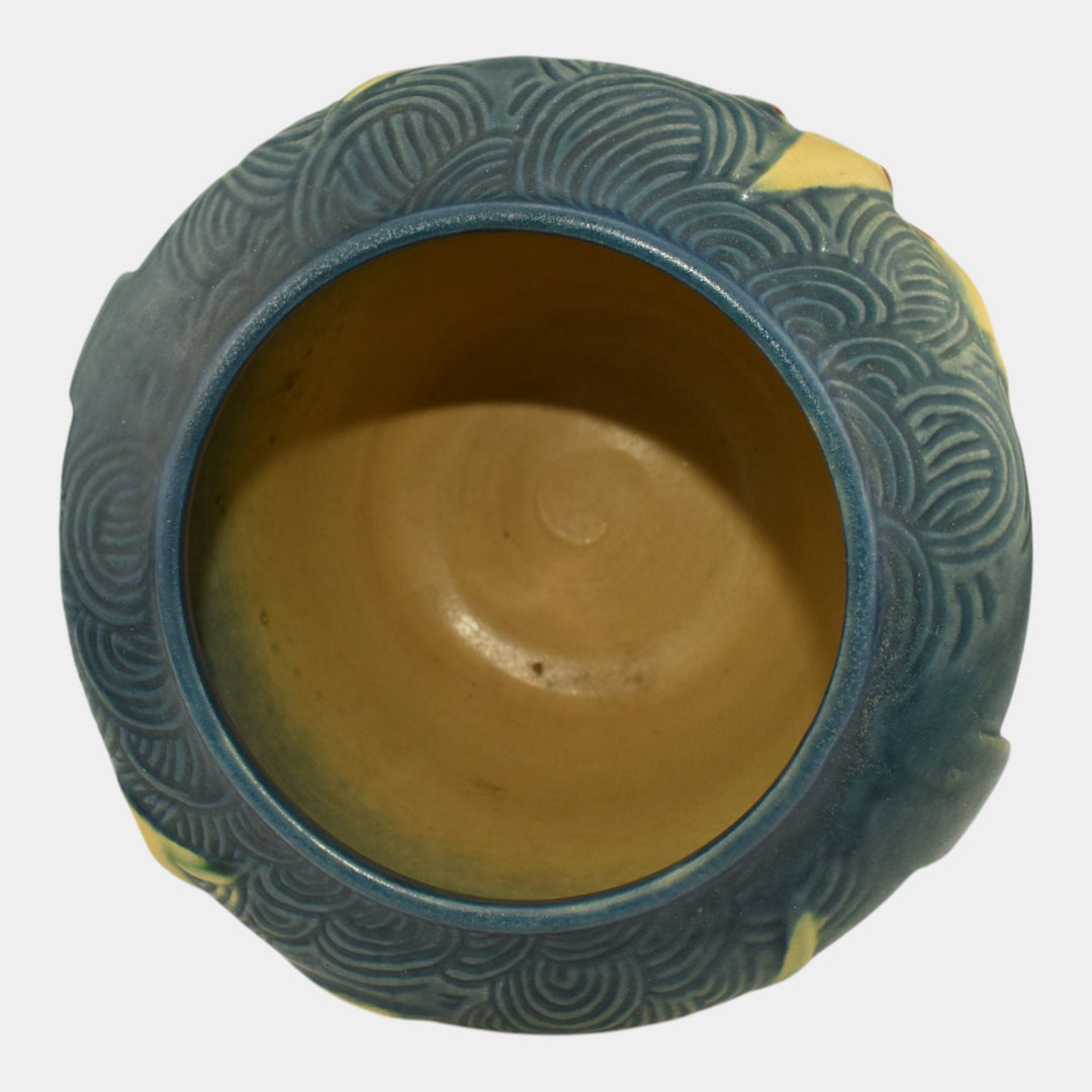 Roseville Zephyr Lily Blue 1946 Vintage Art Pottery Handled Bowl Vase 471-6 - Just Art Pottery