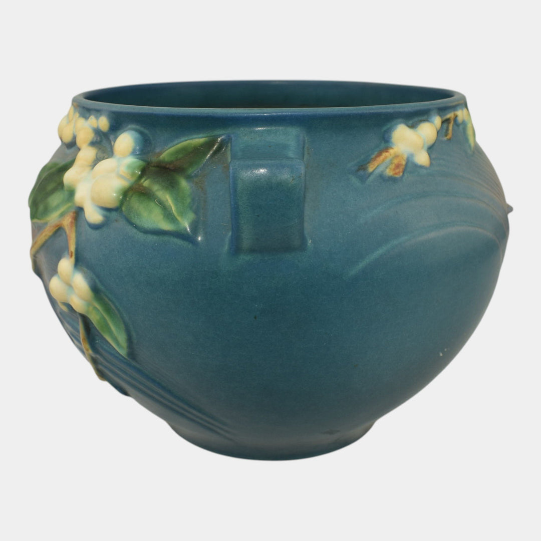 Roseville Snowberry Blue 1947 Mid Century Pottery Jardiniere Planter 1J-6 - Just Art Pottery