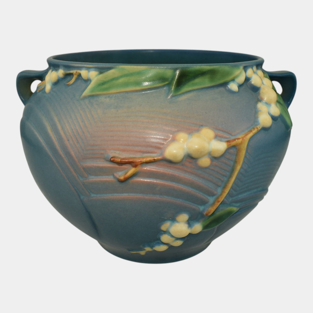 Roseville Snowberry Blue 1947 Mid Century Pottery Jardiniere Planter 1J-6 - Just Art Pottery