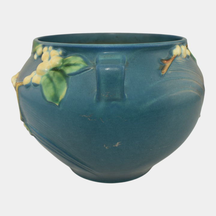 Roseville Snowberry Blue 1947 Mid Century Pottery Jardiniere Planter 1J-6 - Just Art Pottery