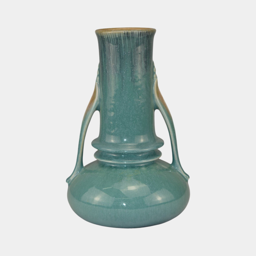 Roseville Orian Turquoise 1938 Vintage Art Deco Pottery Ceramic Vase 735-7 - Just Art Pottery
