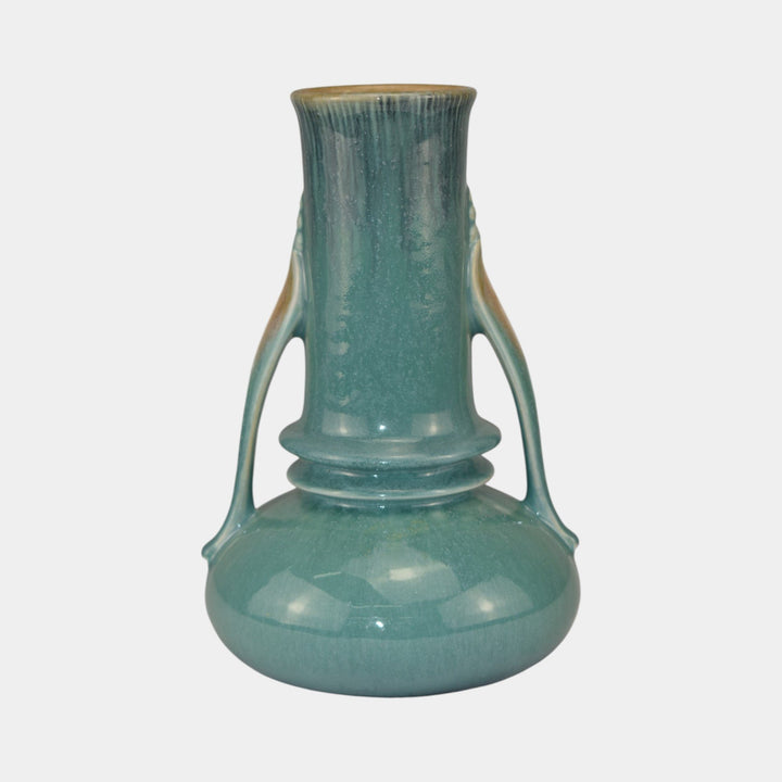 Roseville Orian Turquoise 1938 Vintage Art Deco Pottery Ceramic Vase 735-7 - Just Art Pottery