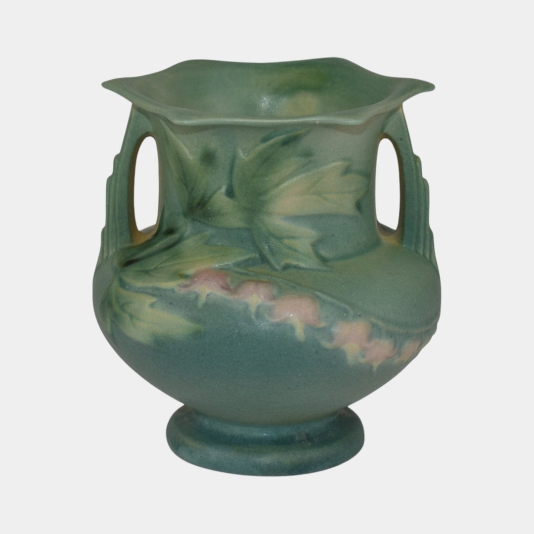 Roseville Bleeding Heart Green 1940 Vintage Art Pottery Ceramic Vase 138-4 - Just Art Pottery
