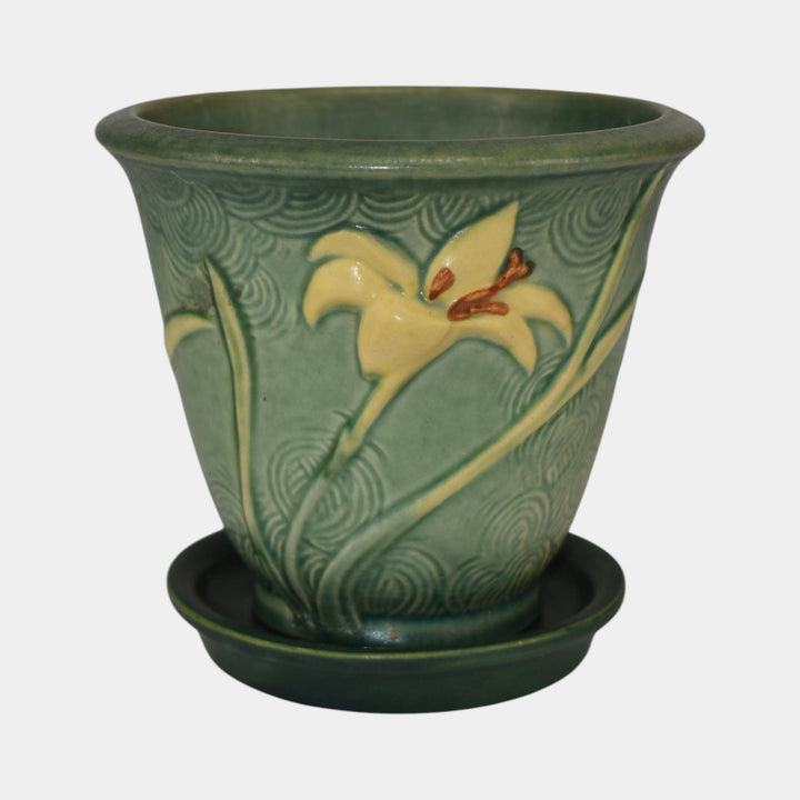 Roseville Zephyr Lily Green 1946 Art Pottery Ceramic Flower Pot Planter 672-5 - Just Art Pottery