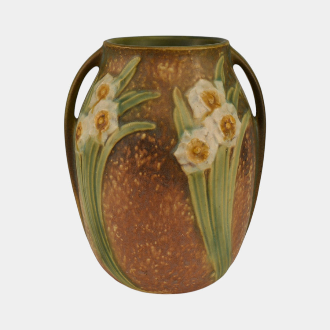 Roseville Jonquil 1931 Vintage Art and Crafts Brown Pottery Ceramic Vase 527-7