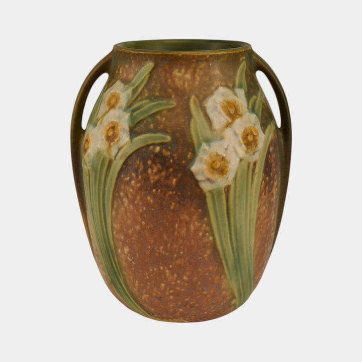 Roseville Jonquil 1931 Vintage Art and Crafts Brown Pottery Ceramic Vase 527-7