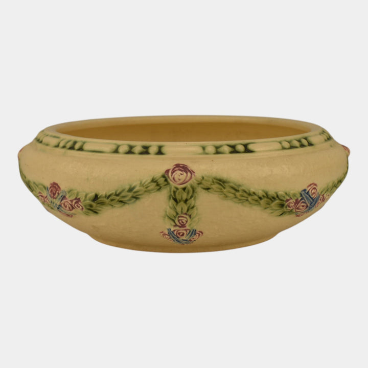 Roseville La Rose Ivory 1924 Vintage Art Pottery Ceramic Bowl 128-7