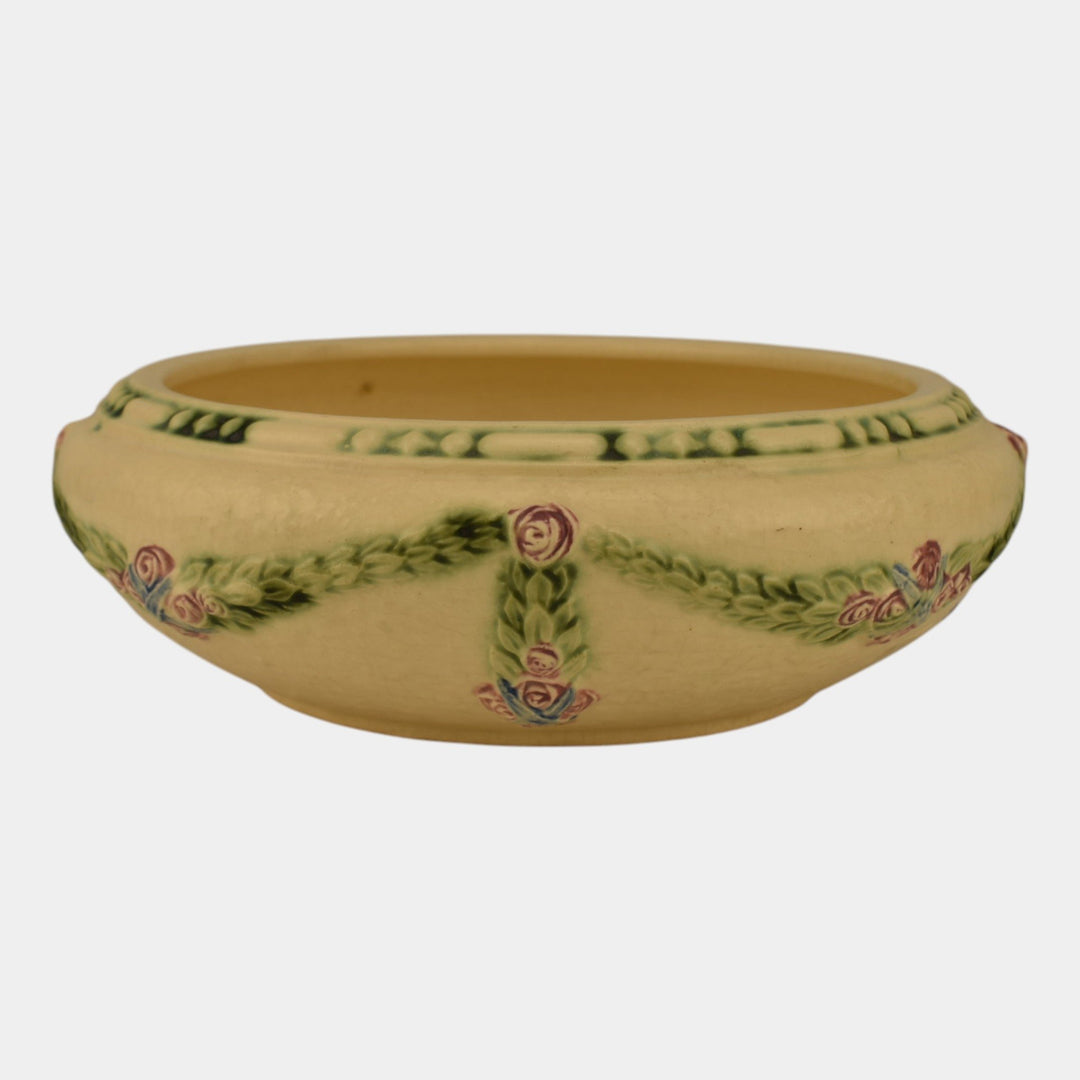 Roseville La Rose Ivory 1924 Vintage Art Pottery Ceramic Bowl 128-7