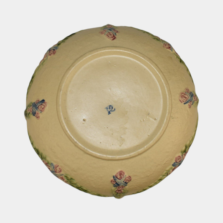 Roseville La Rose Ivory 1924 Vintage Art Pottery Ceramic Bowl 128-7