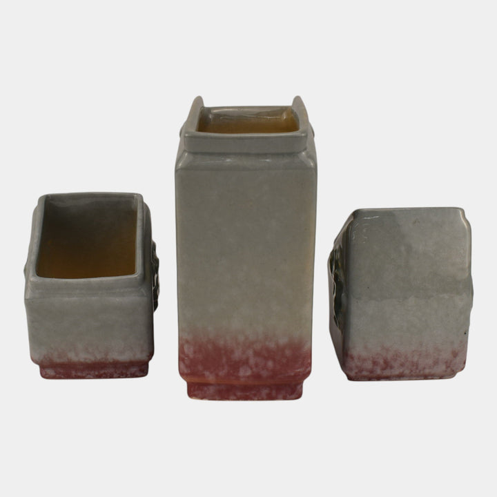 Roseville Artwood Gray 1951 Art Pottery Three Piece Planter Set 1051 And 1050
