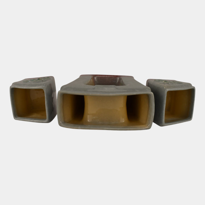 Roseville Artwood Gray 1951 Art Pottery Three Piece Planter Set 1051 And 1050