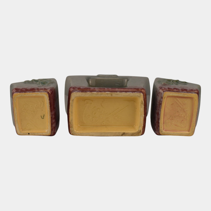 Roseville Artwood Gray 1951 Art Pottery Three Piece Planter Set 1051 And 1050