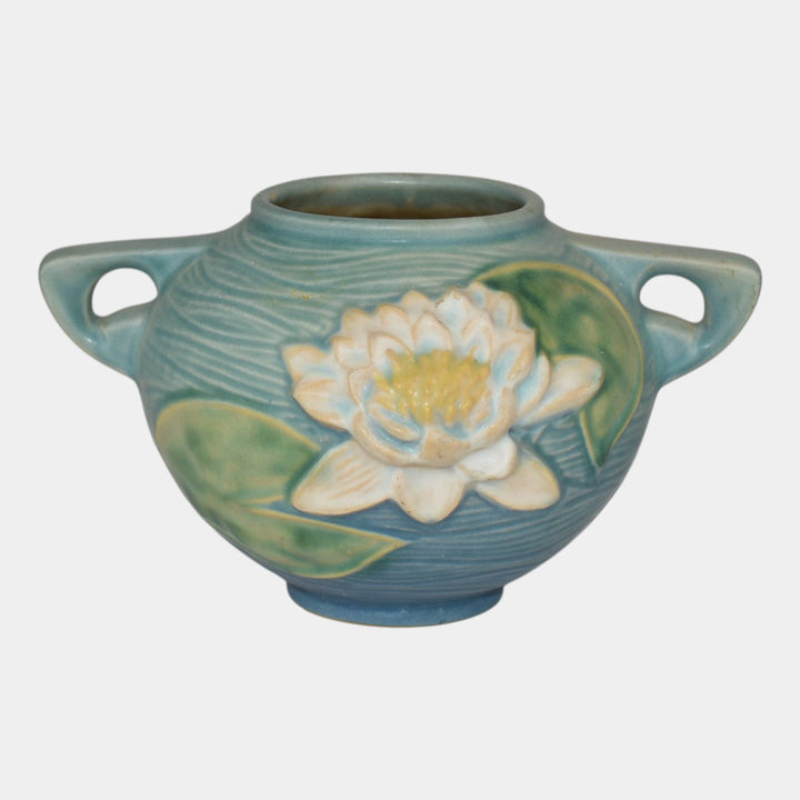 Roseville Water Lily Blue 1943 Mid Century Modern Pottery Ceramic Bowl 437-4