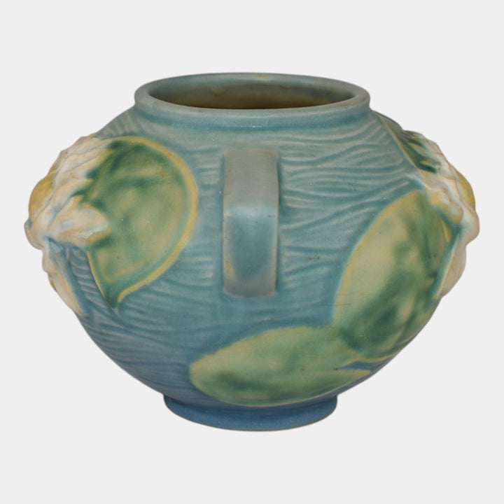 Roseville Water Lily Blue 1943 Mid Century Modern Pottery Ceramic Bowl 437-4