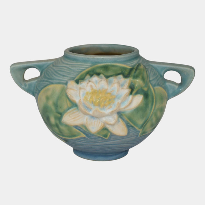 Roseville Water Lily Blue 1943 Mid Century Modern Pottery Ceramic Bowl 437-4