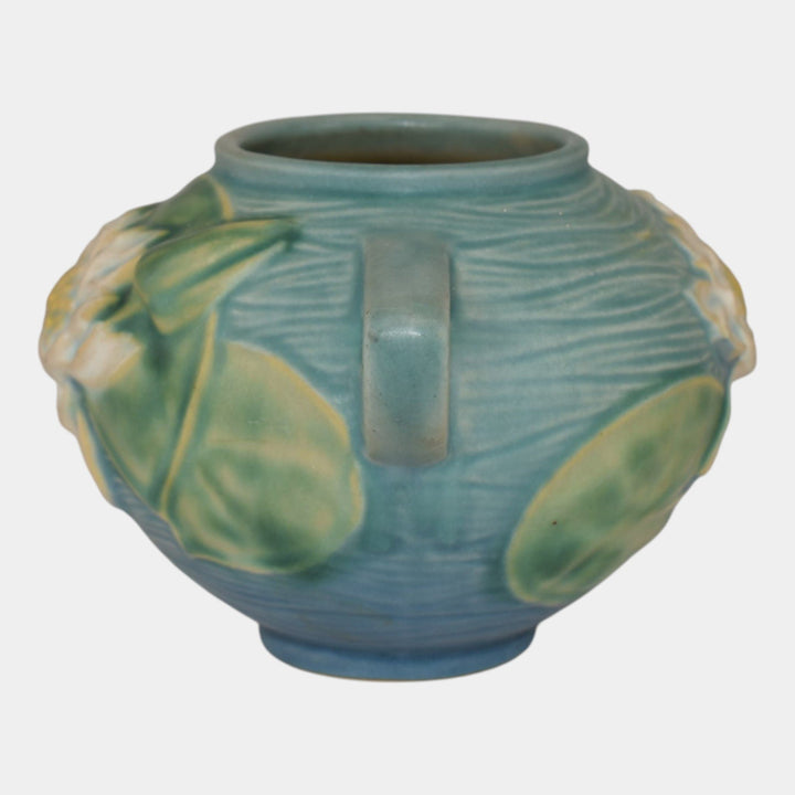 Roseville Water Lily Blue 1943 Mid Century Modern Pottery Ceramic Bowl 437-4