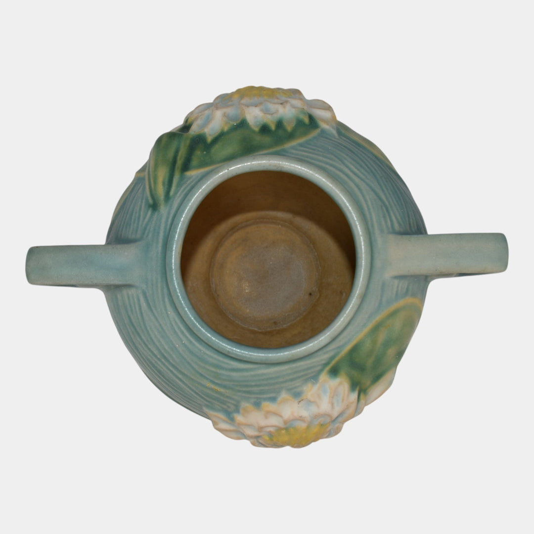 Roseville Water Lily Blue 1943 Mid Century Modern Pottery Ceramic Bowl 437-4
