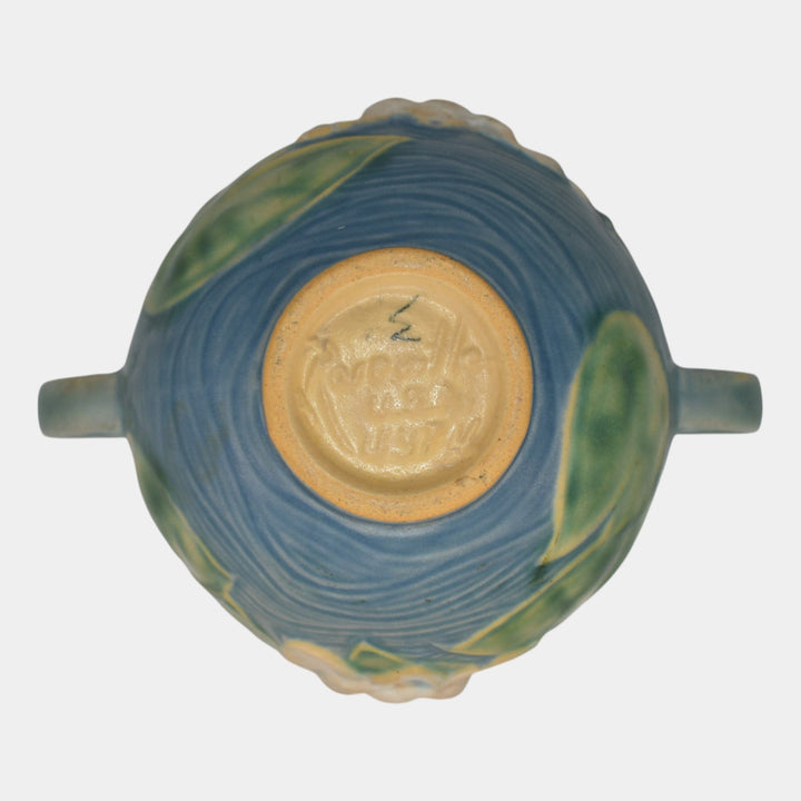 Roseville Water Lily Blue 1943 Mid Century Modern Pottery Ceramic Bowl 437-4