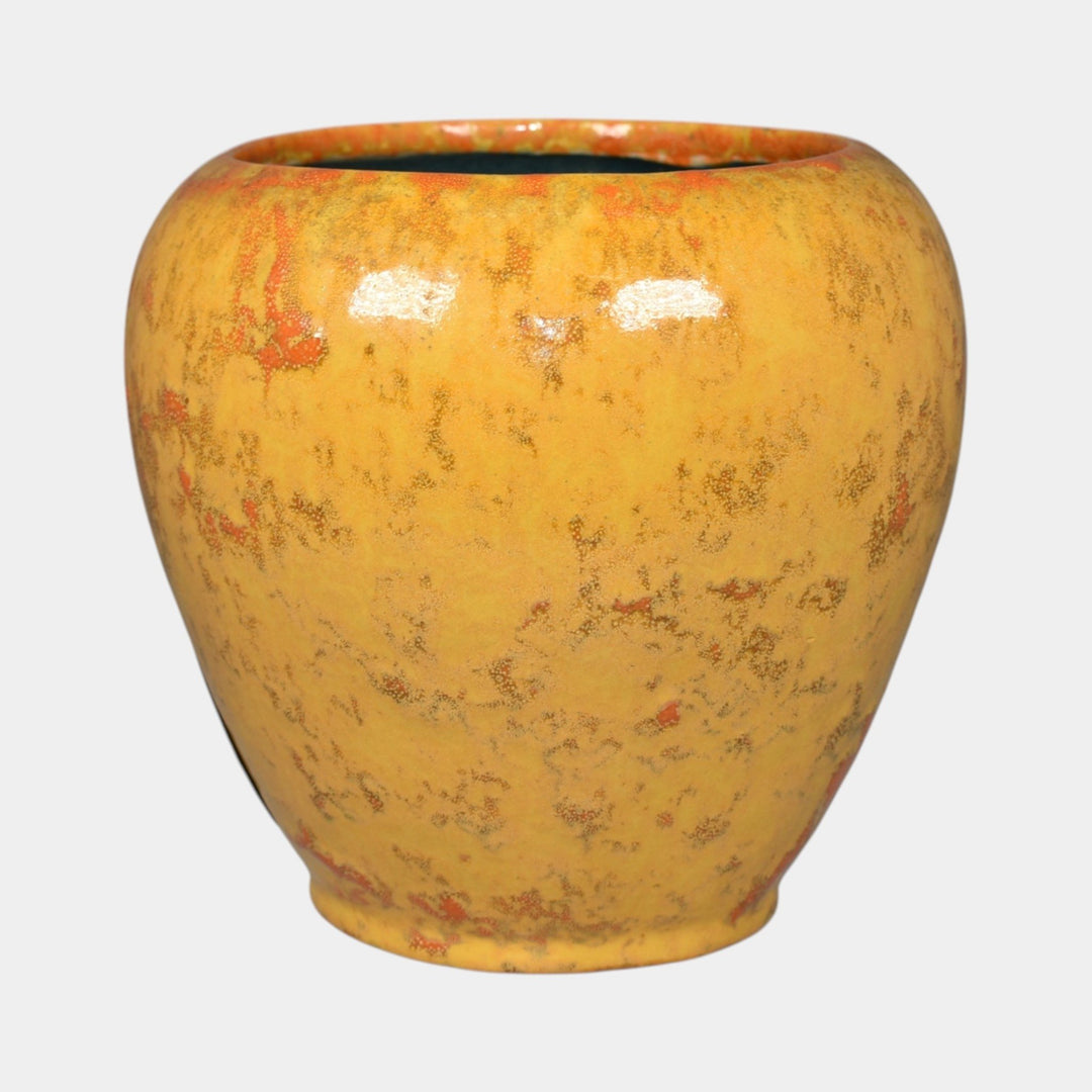 Broadmoor Colorado 1930s Vintage Art Pottery Mottled Yellow Vase PH Genter - Just Art Pottery