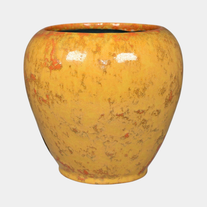 Broadmoor Colorado 1930s Vintage Art Pottery Mottled Yellow Vase PH Genter - Just Art Pottery