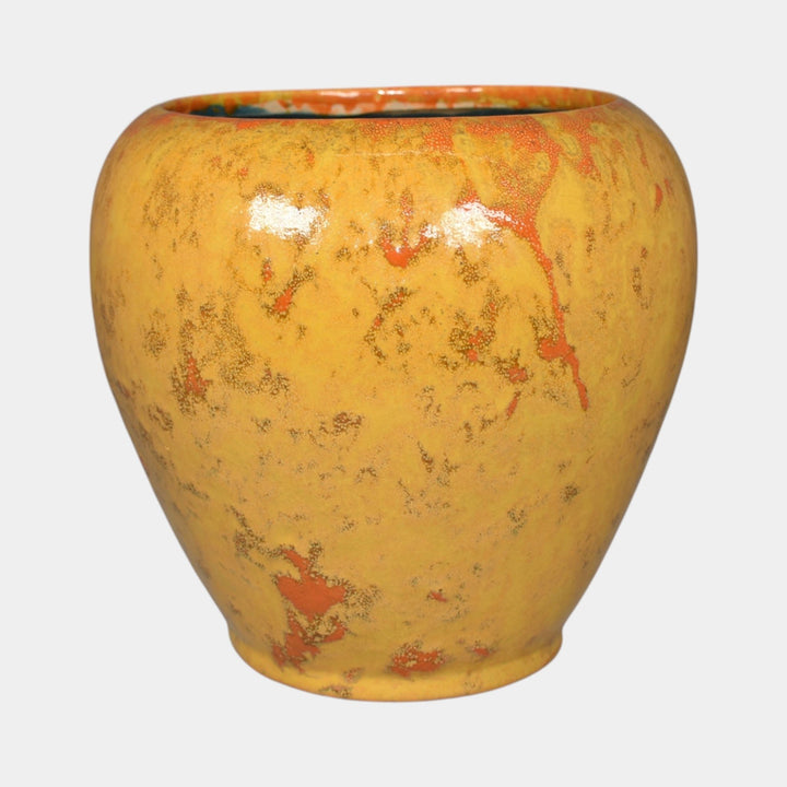 Broadmoor Colorado 1930s Vintage Art Pottery Mottled Yellow Vase PH Genter - Just Art Pottery