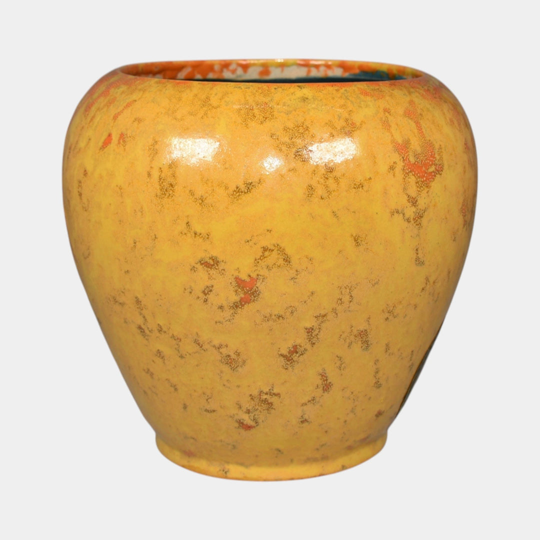 Broadmoor Colorado 1930s Vintage Art Pottery Mottled Yellow Vase PH Genter - Just Art Pottery