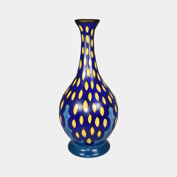 Gouda Holland 1931 Vintage Art Pottery Blue Yellow Patterned Ceramic Vase