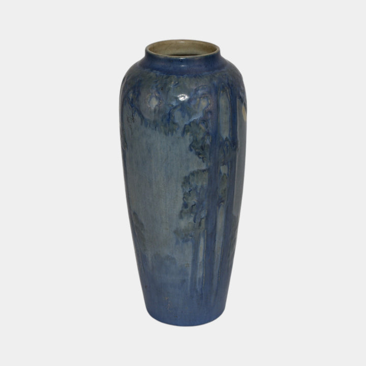 Newcomb College 1931 Vintage Arts and Crafts Pottery Blue Scenic Vase Irvine