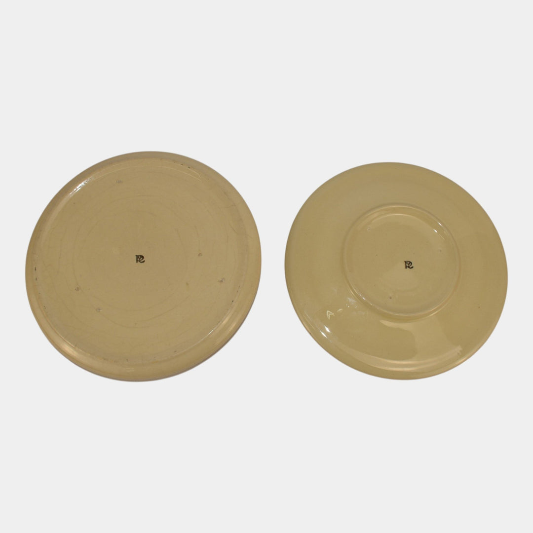 Roseville Juvenile Creamware 1910 Pottery Brown Dog Rolled Edge Plate And Plate