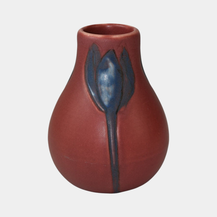 Rookwood 1905 Vintage Arts And Crafts Pottery Blue Flower Red Vase 969E Coyne