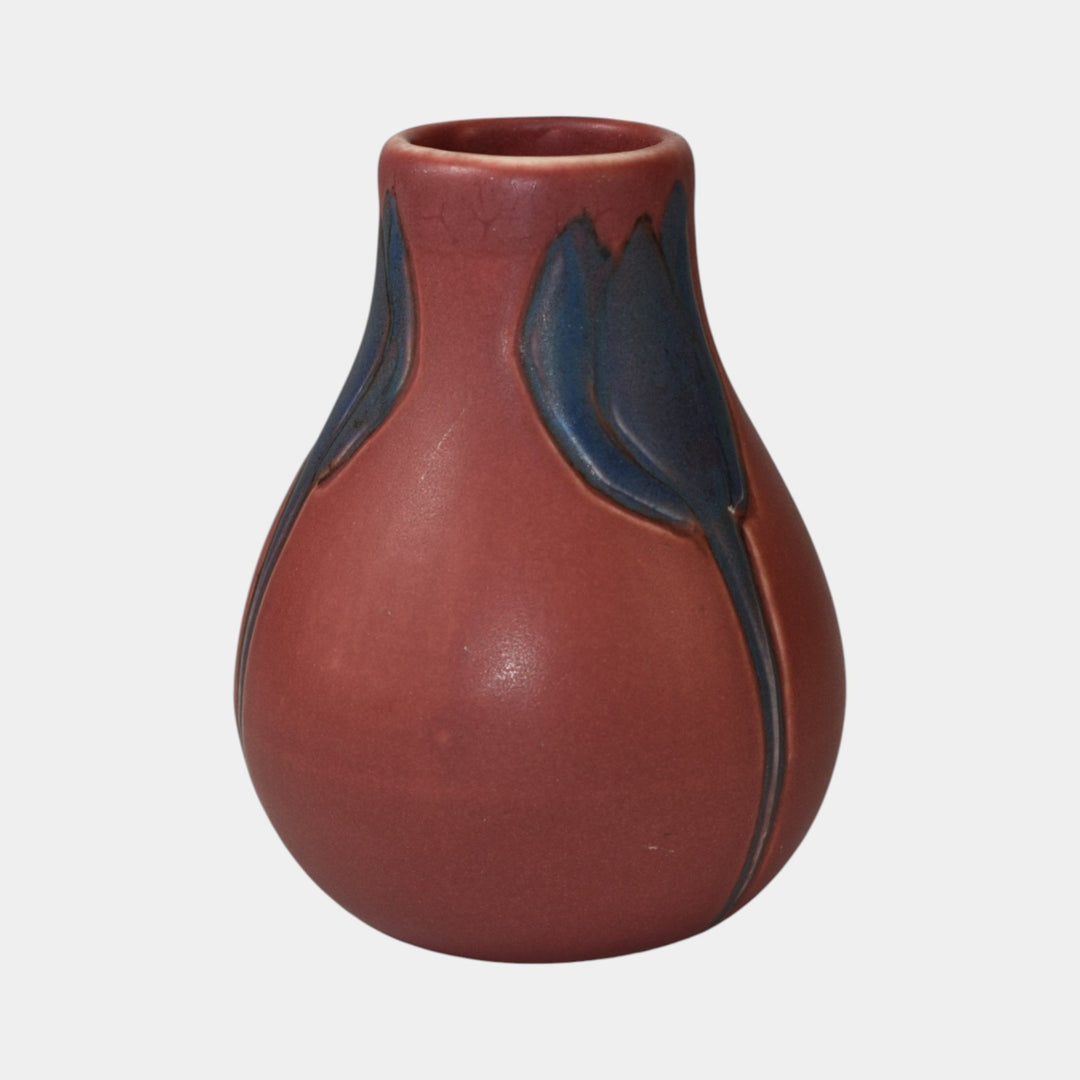 Rookwood 1905 Vintage Arts And Crafts Pottery Blue Flower Red Vase 969E Coyne