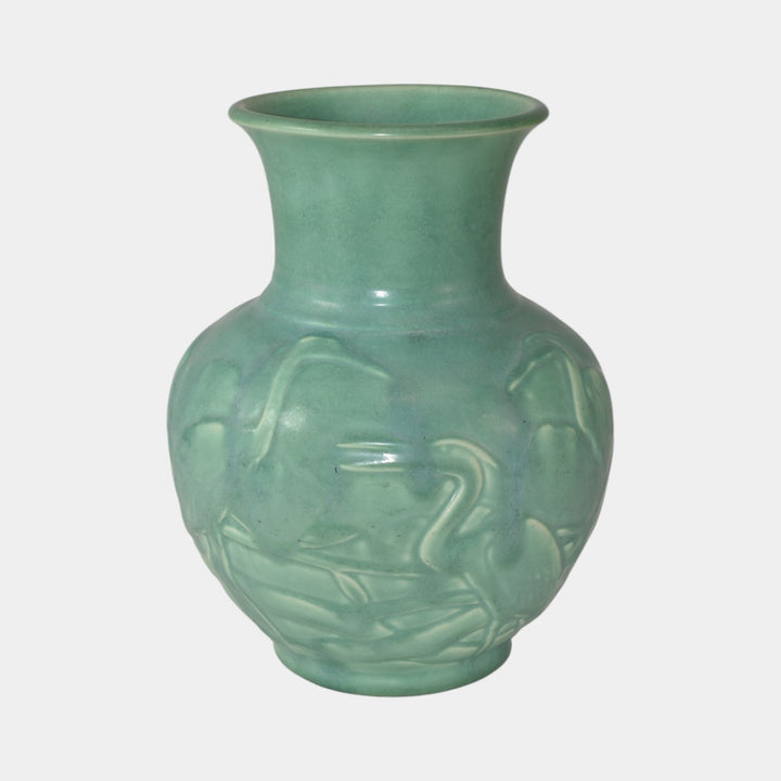 Rookwood 1945 Vintage Art Pottery Matte Green Egret Ceramic Vase 6516