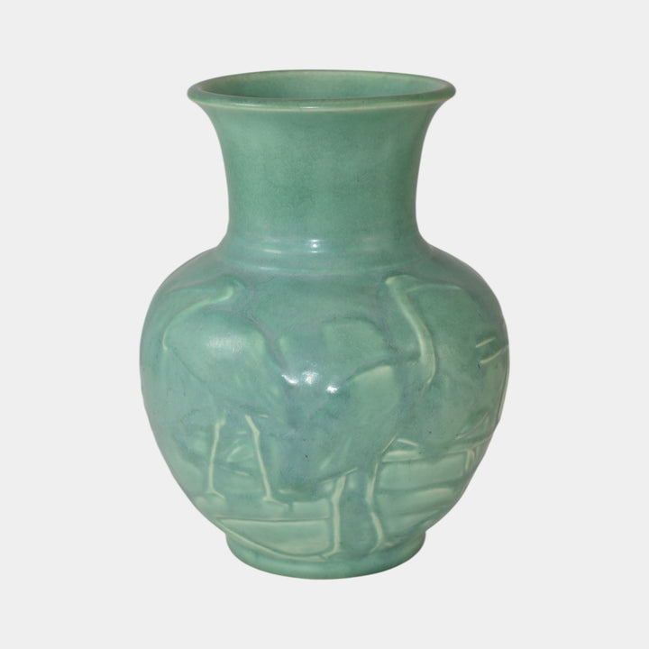 Rookwood 1945 Vintage Art Pottery Matte Green Egret Ceramic Vase 6516