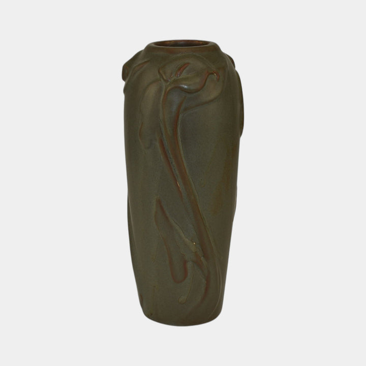 Van Briggle Art Pottery Ming Green Calla Lily And Leaves Ceramic Vase