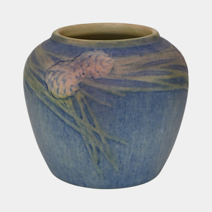 Newcomb College 1933 Vintage Arts and Crafts Pottery Blue Pine Cone Vase Bailey - Just Art Pottery