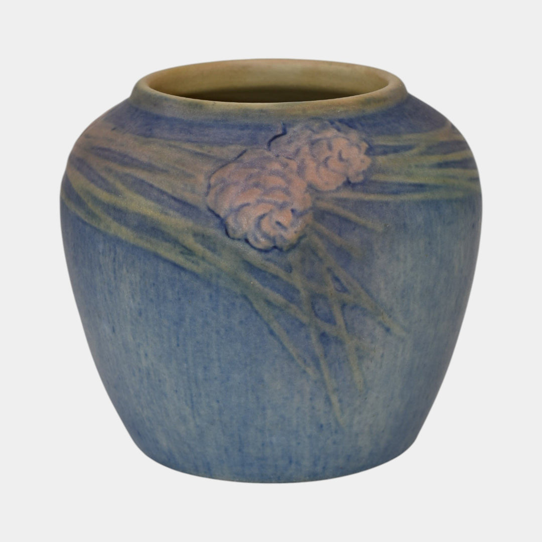 Newcomb College 1933 Vintage Arts and Crafts Pottery Blue Pine Cone Vase Bailey - Just Art Pottery